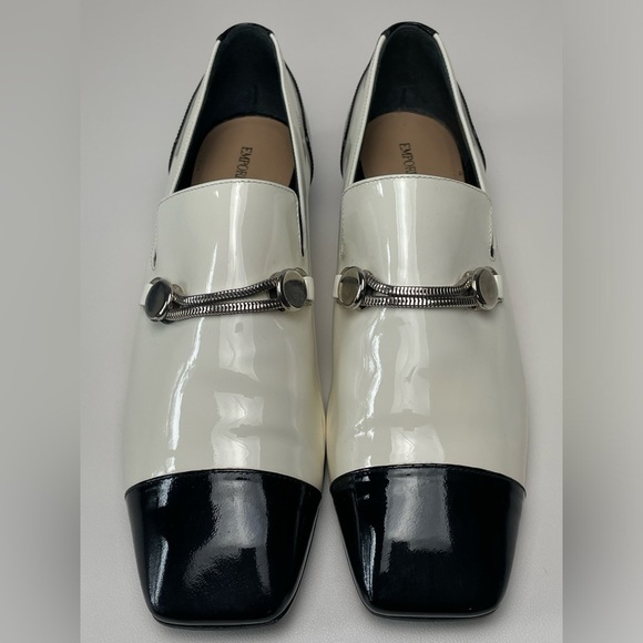 Emporio Armani Shoes - Emporio Armani Black White Patent Leather Square Toe Women Loafer Size 38 Italy